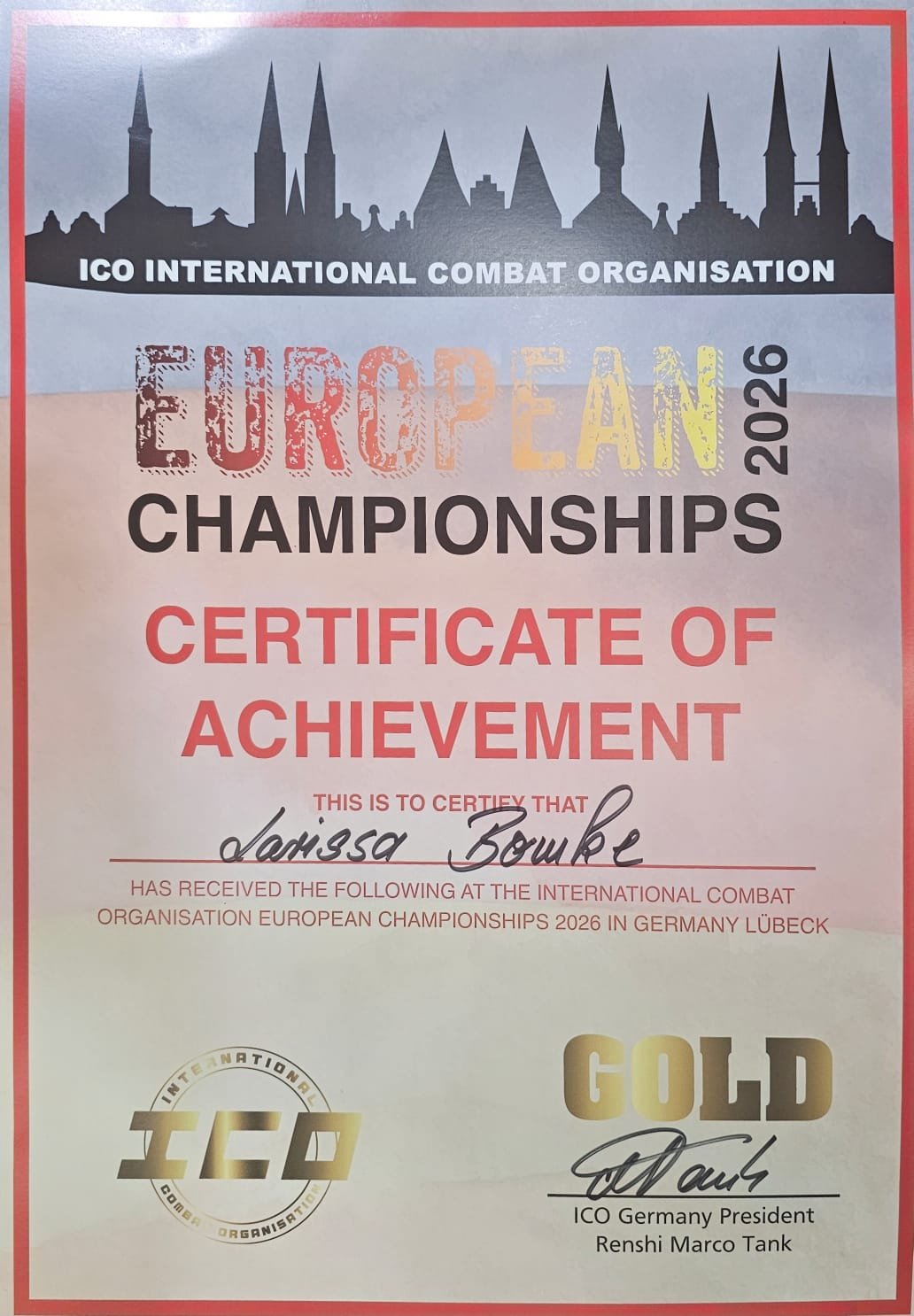 Goldurkunde ICO European Championships